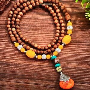 Handcrafted Bohemian Beaded Necklace with Unique Pendant, Gift Box